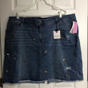 Nanette Nanette Lepore Skirt Jean Skirt Distressed Gems Embellished 24W